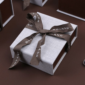 Boyang Unique Design Linen Cloth Fabric Paper <b>Ring</b> Bangle Jewelry Box Packaging with Ribbon - Product Image 6