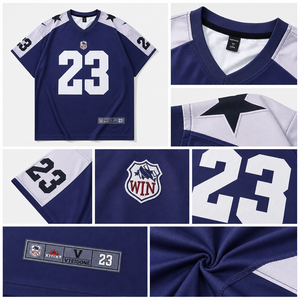 Maillot de football américain personnalisé en mesh synthétique, col en V, manches courtes, design bicolore, uniforme d'équipe - Product Image 4
