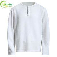 T-shirt Henley Homme Personnalisé 2026 en Maille Gaufrée Mélangée à Manches Longues, en Coton Doux Très Extensible, Style Old Money Ample