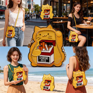 Bolso Bandolera Personalizado de Cuero PU con Diseño de Gato Amarillo y Ventana Transparente para Estilo Urbano - Product Image 1