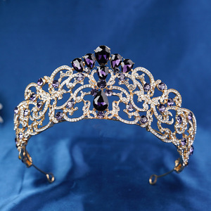 <span class=keywords><strong>Couronne</strong></span> de Mariée de Luxe Baroque Bleu Royal en Cristal, Tiara de Reine Plaqué Or avec Strass, <span class=keywords><strong>Couronne</strong></span> Vintage pour Mariage et Concours de Beauté - Product Image 3