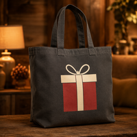 Sac de Noël en toile épaisse en coton recyclé, avec motif numérique personnalisé de l'estampille de Noël, disponible en stock pour achat récurrent, pour la vente au détail mondiale