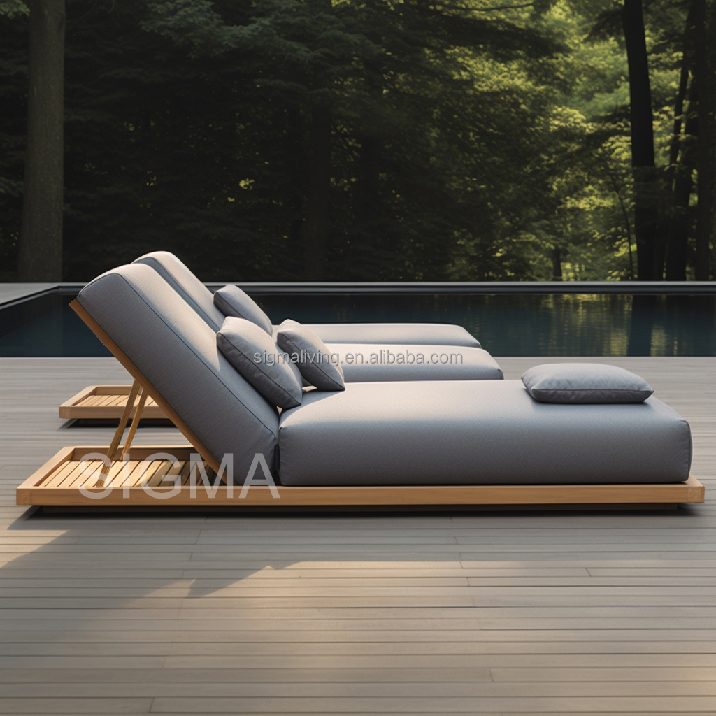 Luxury Patio Furniture Wholesale Natural Teak Garden Chaise Chair Set Waterproof Outdoor Chaise Sun Lounger