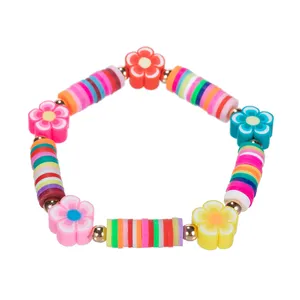 Hot fashion colorful flower rubber combo polymer clay bead bracelet for women jewelry