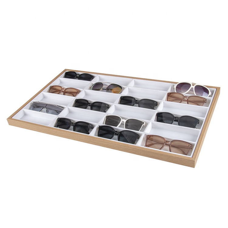 Оптовая продажа деревянный 24 ячейки для очков стенд дисплей по выгодной цене лоток розничная очки ящик для хранения