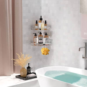 <span class=keywords><strong>ANA</strong></span> Étagère de rangement triangulaire murale à 2 niveaux auto-adhésive, ensemble de paniers de douche d'angle pour salle de bain et cuisine - Product Image 4