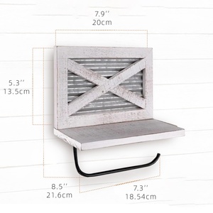 Portarotolo da parete in legno bianco stile rustico con mensola per salviette <span class=keywords><strong>e</strong></span> decorazioni bagno - Product Image 6
