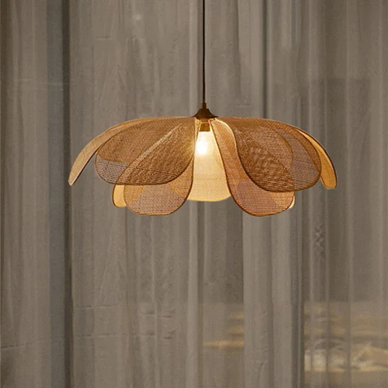 Phong cách mới Đèn chùm Dia 50/60/80/100cm Mặt dây đèn cho phòng ăn, phòng ngủ, mây dệt Nhật Bản đèn chùm