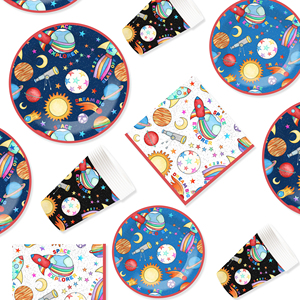 DAMAI Nuevo Juego de Vajilla Desechable Personalizado con Temática Espacial para Fiestas, Platos, Vasos y Servilletas de Papel para Niños - Product Image 4