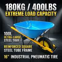 Brouette industrielle ultra-résistante 180 kg, plateau en acier 100 L, chariot de chantier, capacité de charge 400 lbs, OEM, antirouille