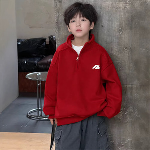 Pulls en coton pour garçons, nouvelle collection printemps ; Modèles coréens à manches longues doublés, lettres unies pour enfants de 8 ans - Product Image 1