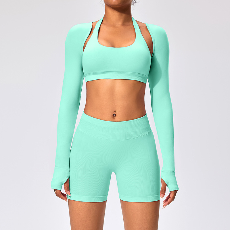 Iced Mint Shorts Shawl Bra Three-Piece Set