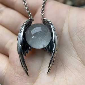 Wholesale Punk Retro Sliver Color Wings Round Smooth <b>Ice</b> Crack Crystal Pendant Necklace for Women Personality Jewelry Accessory - Product Image 4