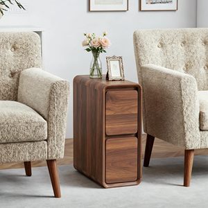 Mid Century Modern Small Nightstands with 2 Drawers, Slim 2 Drawer Dresser <strong>Skinny</strong> <strong>Bedside</strong> <strong>Table</strong>, Wooden End <strong>Table</strong> for Small - Product Image 1