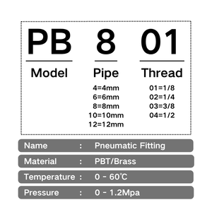 <span class=keywords><strong>Raccord</strong></span> pneumatique en T en <span class=keywords><strong>laiton</strong></span> série PB, à connexion rapide par poussée, pour tubes d'air de 4, 6, 8, 10, 12, 16 mm de diamètre extérieur - Product Image 3