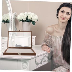 Boîte de rangement et de présentation de bijoux en bois moderne, de forme rectangulaire, pour boucles d'oreilles et colliers, vente en gros - Product Image 2