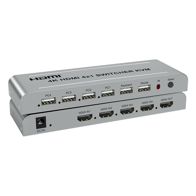 4x1 HDTV USB KVM Switcher with 4K*2K@30Hz Audio & Video 4 Port HDMI Output 1 HDMI Input ROHS Certified