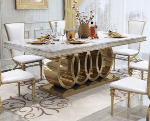 Modernization Design <strong>Marble</strong> <strong>Top</strong> and Stainless Steel Base Gold Dining <strong>Table</strong> - Product Image 3
