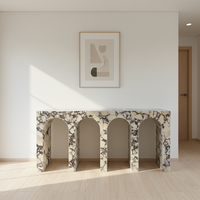Table console en marbre naturel de luxe, motif violet sur fond blanc, design moderne unique, best-seller européen, pour villa et hôtel