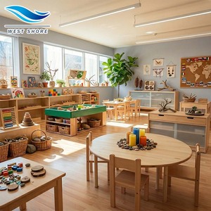 Juego de Mesa y Sillas Redondas de Madera Montessori, Muebles Infantiles con Gabinete de Almacenamiento para Guardería, Jardín de Infancia y Cuidado Infantil - Product Image 1