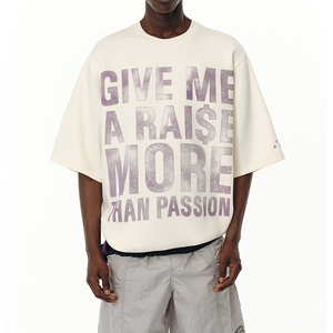 Camiseta de Algodón 100% con Cuello Redondo Extra Grande, Diseño de Letras con Serigrafía de Logotipo Personalizado, Tejido de Punto Grueso de 200 g/m², Personalizable - Product Image 2