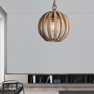 Lampadario antico retrò fattoria appeso plafoniera ruggine <span class=keywords><strong>legno</strong></span> luce pendente per sala da pranzo - Product Image 5