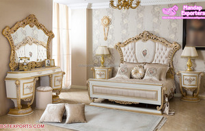 Juego de Muebles de Dormitorio Modernos de Madera de Teca de Primera Calidad con Diseño Tallado en Oro, Tamaño y Color Personalizables - Product Image 5