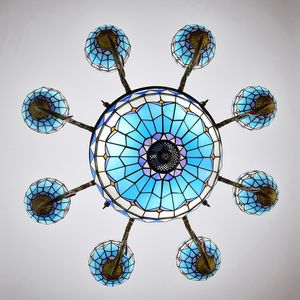Tiffany verre lumière rétro lustres 8 lumières nouvel hôtel suspension lampe décoration salle à manger villa luxe grande lampe suspendue - Product Image 4