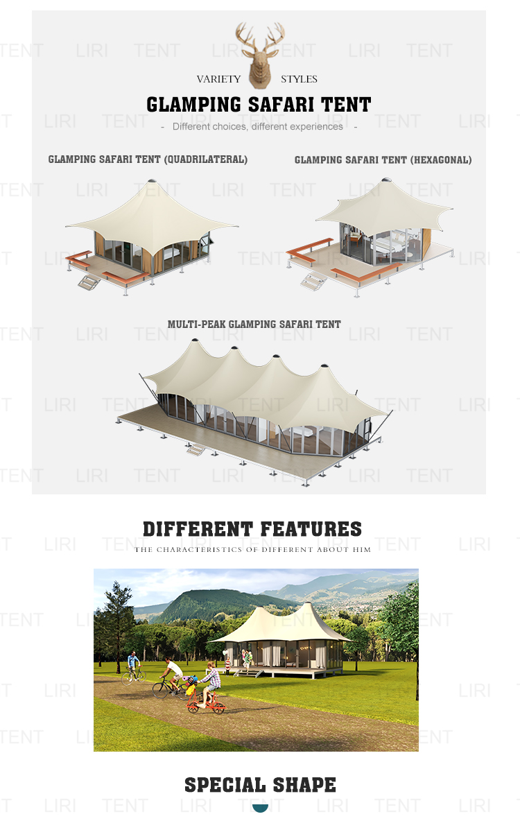 Luxury Triple Top Large Glamping Safari Tents For Hotel Restaurant