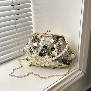 Borse Donna Glitterate di Tendenza Estiva 2026 Nuove Borse a Tracolla Versatili con Catena, Borsette con Chiusura a Scatto e Piccole Borse Tote con Fodera in Poliestere - Product Image 2