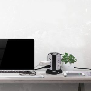 <strong>Extension</strong> <strong>Lead</strong> 9 Way Outlets 4 <strong>USB</strong> Ports Strip Vertical Table Tower <strong>Extension</strong> Wireless Charge Socket - Product Image 2