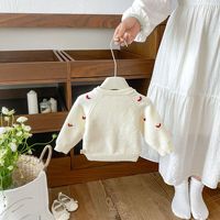 Cardigan en tricot pour fille, printemps-automne, broderie cœur, manches longues, pull bébé