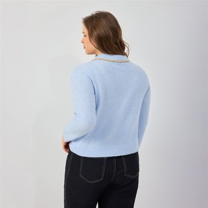 Cárdigan <span class=keywords><strong>de</strong></span> punto para mujer <span class=keywords><strong>de</strong></span> talla grande con cuello Peter Pan, ribete <span class=keywords><strong>de</strong></span> encaje ondulado en contraste, <span class=keywords><strong>botones</strong></span> <span class=keywords><strong>de</strong></span> <span class=keywords><strong>madera</strong></span>, suéter <span class=keywords><strong>de</strong></span> punto corto <span class=keywords><strong>de</strong></span> manga larga - Product Image 5