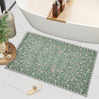 Tapis de salle de bain Urtlmaji vert en fausse laine, épaisseur moyenne, fabriqué à la machine, style bohème, doux, shaggy, effet vieilli, motif oiseaux et fleurs, antidérapant, lavable