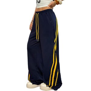 FOXA Pantalon de survêtement large pour femme, taille à cordon, rayé, décontracté, en tissu éponge 100% coton, pour l'automne - Product Image 1