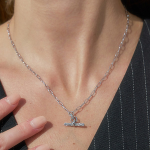 T-Shaped Rhinestone Necklace Zinc Alloy <b>Chain</b> Clavicle Pendant Women's Jewelry Gift Fashion Geometric Design - Product Image 3