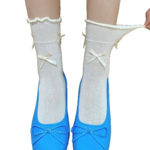 Chaussettes courtes pour femmes style ballet avec nœud, blanc laiteux, respirantes, décontractées, pour jeunes - Product Image 4