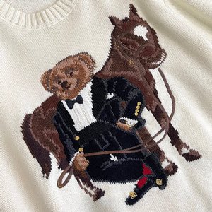 Suéter de Punto de Manga Larga con Cuello Redondo para Mujer, Serie de Año Nuevo con Bordado de Oso, Suéter Unisex de Corte Holgado - Product Image 6