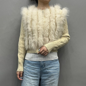 Cardigan élégant à col rond et fermeture éclair en fausse fourrure pour femme – Pull décontracté en fausse fourrure de renard - Product Image 2