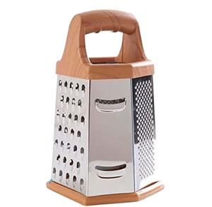 9-Inch Silver Kitchen Cheese <b>Vegetable</b> Grater 6 Sides Bamboo Handle Manual Stainless Steel Blades PP Durable Fruit <b>Vegetable</b> - Product Image 1