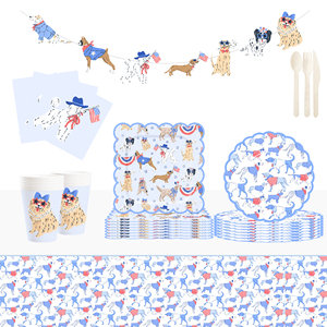 Platos y Servilletas para Perros DAMAI, Artículos para Fiestas, Decoraciones con Temática Canina, Juego de Vajilla Azul para Cachorros, Juego de Vajilla Desechable - Product Image 1