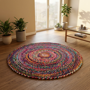 High Quality Beautiful Design Braided Woven <b>Rug</b> 50% Chindi 50% Jute Luxury Custom Modern Plain Floor Home Medium <b>Rugs</b> Christmas - Product Image 1