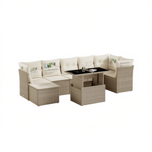 Ensemble de canapés de jardin en rotin beige avec rangement, 6 places, mobilier d'extérieur, design contemporain - Product Image 1