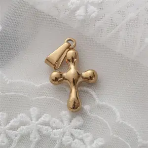 High polishing gold plated jewellery stainless steel cross charms pendant for women