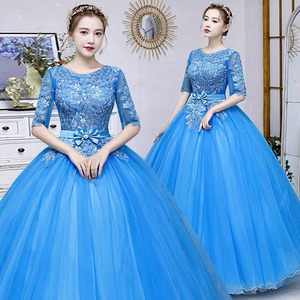 Women's Blue Tulle Stage Performance Dress Long Sleeve Embroidered Ball Gown For Art Exam And Photography Studio Wear - Product Image 1