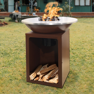 Brasero de Acero Corten KEYO KY8080LK para Leñ<span class=keywords><strong>a</strong></span>, Plancha para Asar, Uso en Jardín Exterior, Diámetro 80xAltura 90cm - Product Image 2