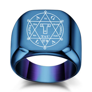 Bague en acier inoxydable AGLA Rune en forme de T avec logo Slavic, 18 mm, unisexe, bijou cadeau, design géométrique, noir, bleu, or, argent - Product Image 5