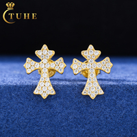 Passer diamant testeur 925 argent Sterling entièrement VVS Moissanite diamant glacé Iris croix boucle d'oreille pour rappeur bijoux