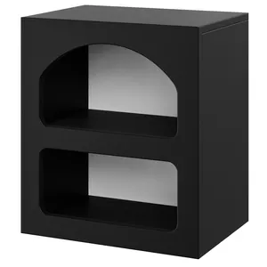 Bedroom Black Wood Simple Modern Nightstand Cave Bedside Table With Open Storage