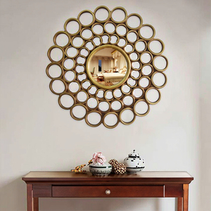 Espejo de pared redondo tallado en oro antiguo Diseño Art <span class=keywords><strong>Deco</strong></span> moderno con círculos hechos a mano hechos de plástico - Product Image 6